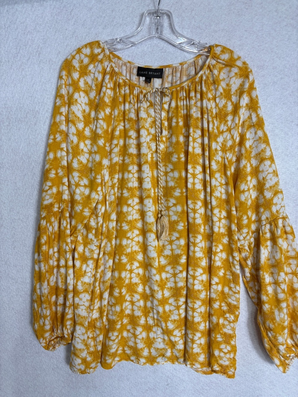 Lane Bryant Yellow and White Tie-Dye Peasant Top